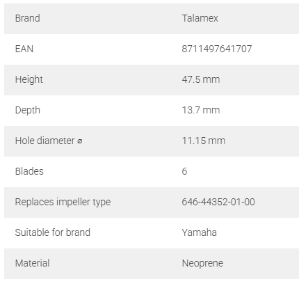 Talamex, neoprene outboard impeller, 47.5 mm x 13.7 mm