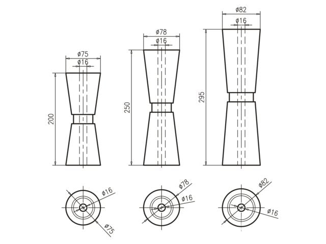 Talamex, V-Keel roller PU, 250 mm x 78 mm x 16 mm