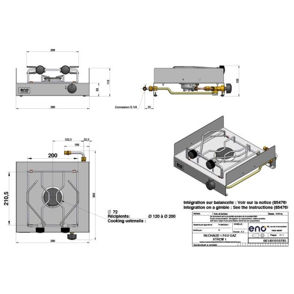 Eno, one burner cooker, stainless steel, 352 x 290 x 121 mm (061491010785)
