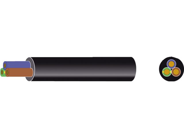Talamex, rubber cable, black, 3 x 1.50 mm², 50 m