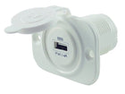 NauticPro.dk | Talamex, USB-stikdåse 2,4A, IP66, hvid, med LED indikator, beskyttet mod kortslutning og overophedning, plan ramme, 12-24V