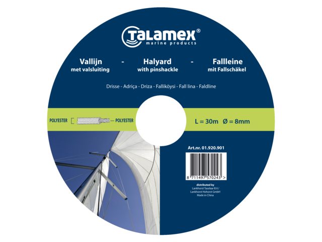 HALYARD WITH PINSCHACKLE WHITE/BLUE 12MM 36M