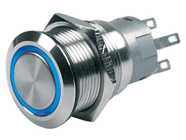 BEP, push-button switch, stainless steel, 12V, blue (80-511-0004-00)