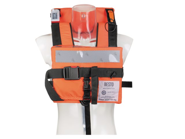 Besto, Solas life jacket Compact Passenger Adult 43+ KG, Yellow Backstrap + Crotch