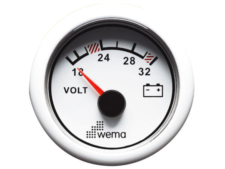 NauticPro.dk | Wema, Måler Hvid Volt 24V, IP67, Anti-dug, LED baggrundsbelysning, Ø 58mm, Borehul Ø 52mm