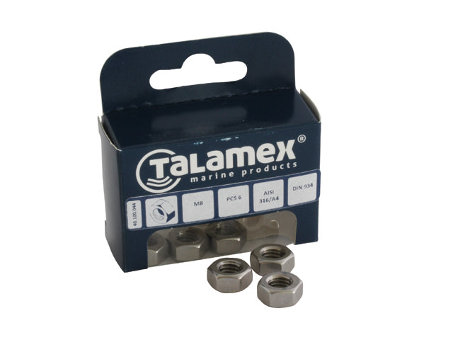 Talamex, hexagon nut, stainless steel AISI 316, M8, (DIN 934), 6 pcs