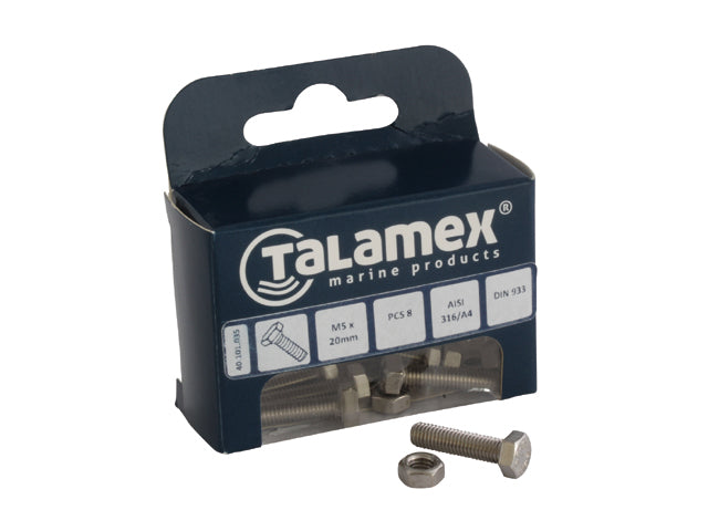 Talamex, hexagon head screw stainless steel AISI 316, M8 x 20 mm, (DIN 933), 6 pcs