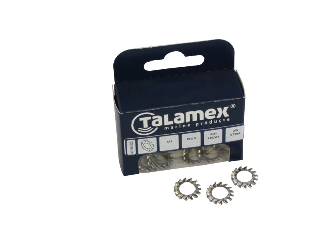 Talamex, serrationslåseskive, rustfrit stål AISI 316, M10, 6 stk