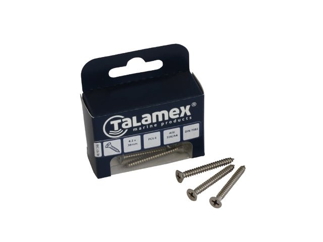 Talamex, tornillo para chapa de acero inoxidable AISI 316, 3.5 mm x 25 mm, (DIN 7982), 6 uds