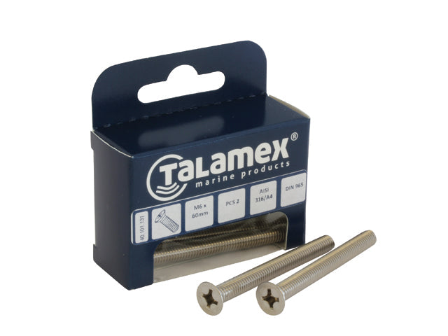 Talamex, flathead screw, stainless steel AISI 316, M4 x 70 mm, 6 pcs