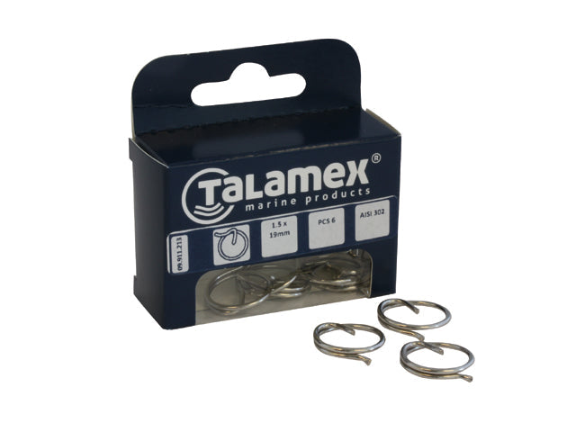 Talamex, key ring stainless steel AISI 316, 15 mm x 1.2 mm, 6 pcs