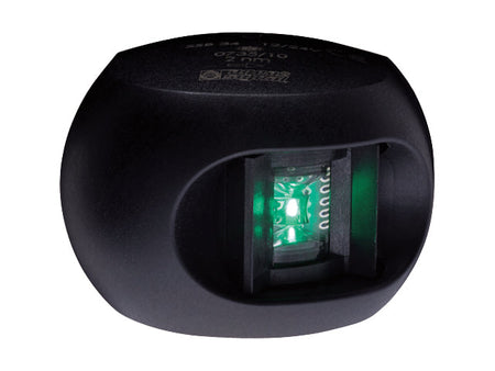 NauticPro.dk | Aqua Signal, AS 34 LED Styrbord, Sort, 1 stk, UV- og havvandsbestandigt, Vandtæt IP 66/67/68, 12-24V ±20%, 2-huls montering, Forudkableret