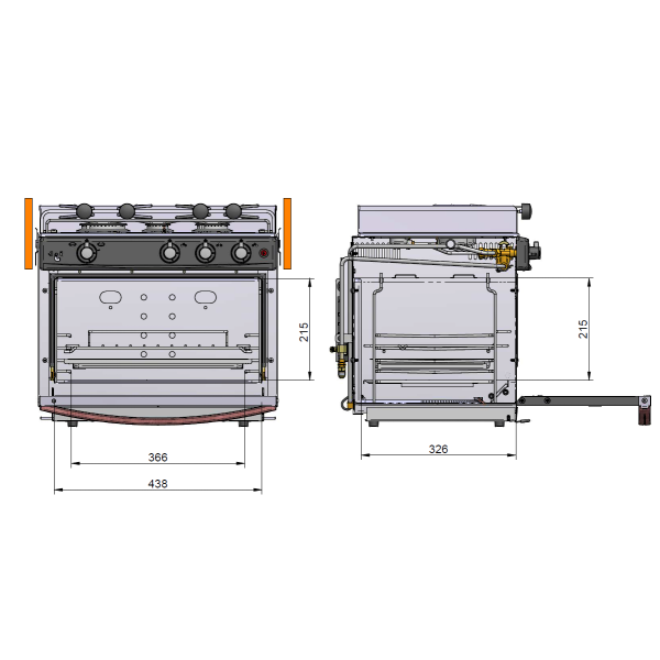 Eno, three burner cooker Grand Large 2 with oven/grill, 515 x 447 x 470 mm (143341010785)